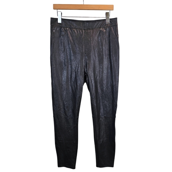 Spanx Leather Like High Rise Ankle Skinny Pants Large Sculpting Leggings Edgy - Picture 3 of 13